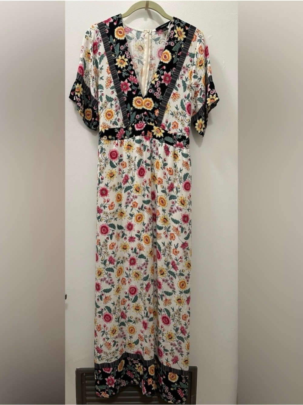 Forever 21 White Floral Maxi Dress with Pink & Yellow Blooms